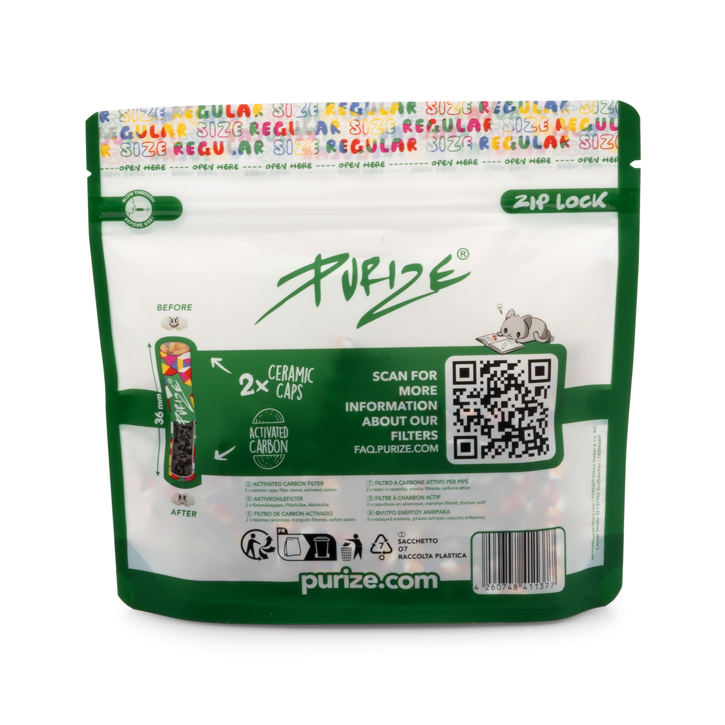 PURIZE® 50 Regular Size Aktivkohlefilter bunt