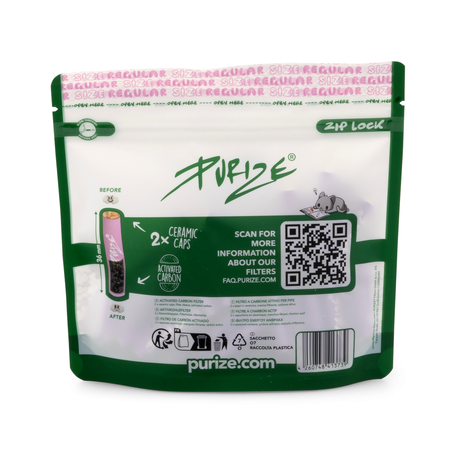 PURIZE® 50 Regular Size Aktivkohlefilter lila