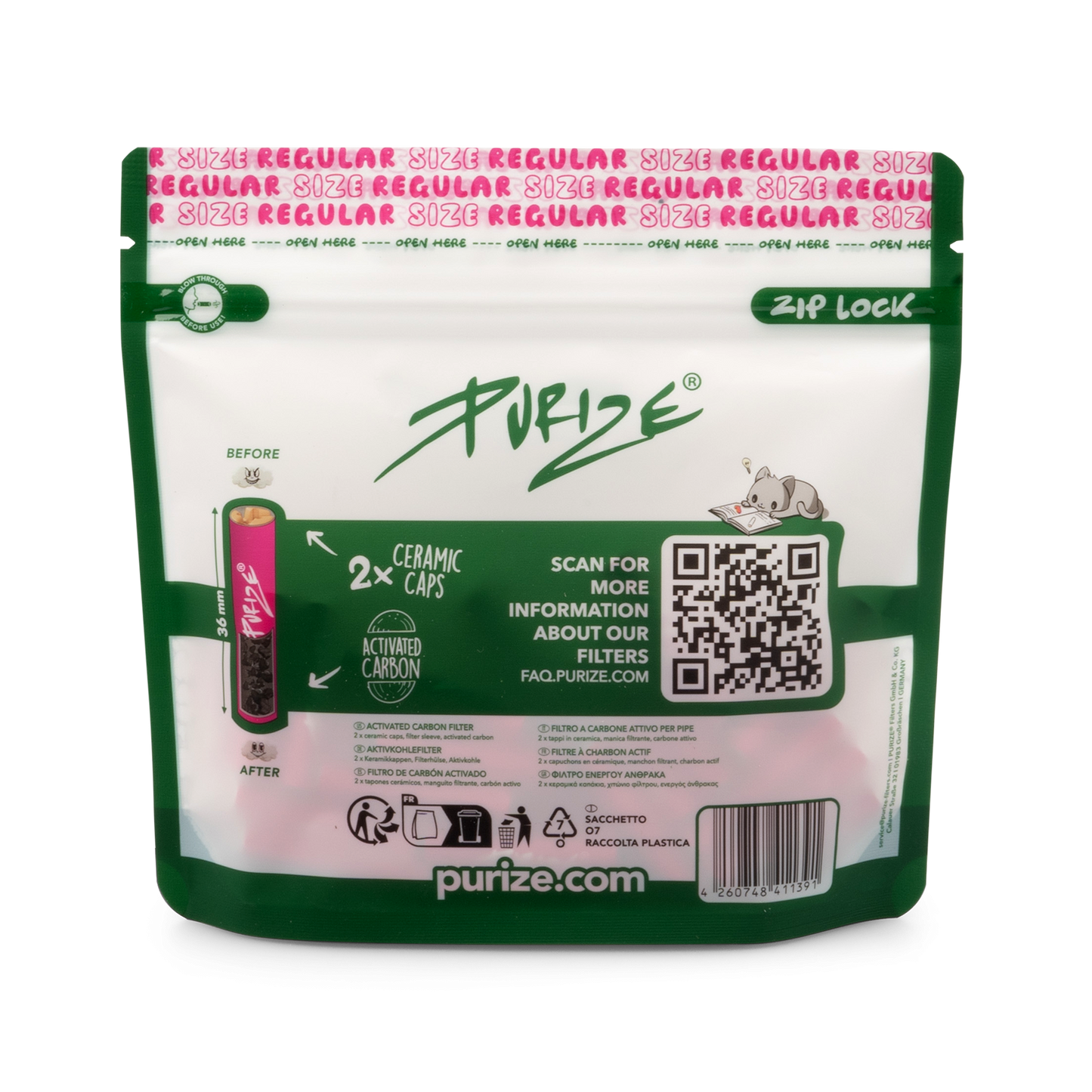 PURIZE® 50 Regular Size Aktivkohlefilter pink