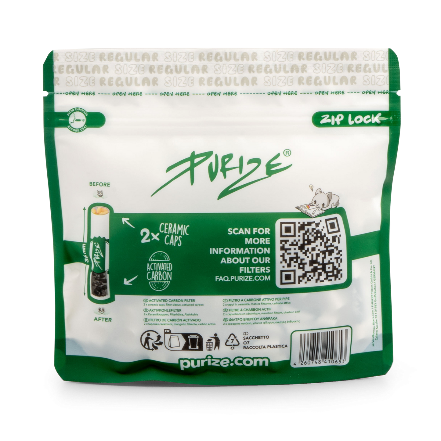 PURIZE® 50 Regular Size Aktivkohlefilter weiß